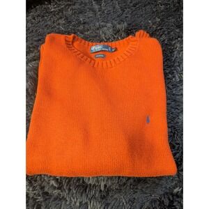Polo Ralph Lauren Orange Cotton Crewneck Sweater Mens 2XLT Blue Pony Logo 423